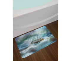 Pirate Ship on Wavy Sea Bath Mat
