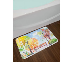 Autumn Park Tree Lantern Bath Mat