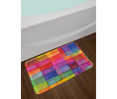 Rainbow Colors Squares Bath Mat