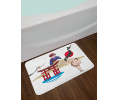 Japanese Woman and Building Bath Mat