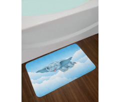 Baby Elephant and Clouds Bath Mat