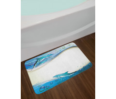 Dolphins Sea Waves Drops Bath Mat