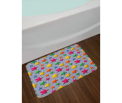 3D Stars Wavy Stripes Bath Mat