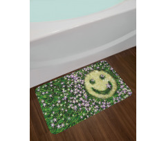 Smiley Emoticon on Grass Bath Mat