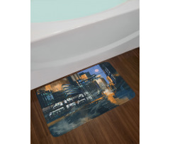 Cyberpunk Cityscape Bath Mat