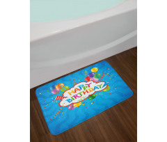 Greeting Text Party Hats Bath Mat