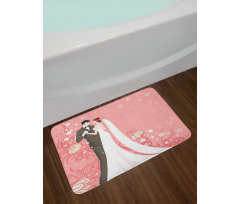 Bride Groom Dancing Floral Bath Mat