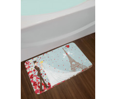 French Couple and Hearts Bath Mat