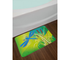 Blue Dragonfly on Green Bath Mat