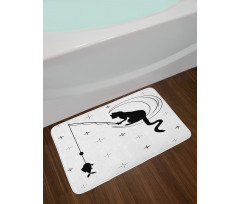 Fishing Kitty on Moon Art Bath Mat