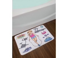 Cartoon Girl Work Bath Mat