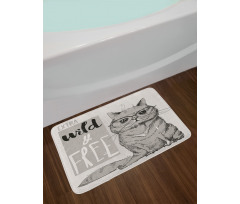 Hipster Cat Humorous Bath Mat