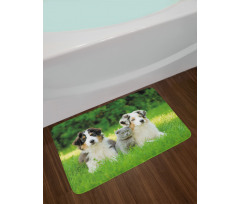 Puppy Family in Garden Bath Mat