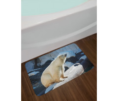 Polar Bear in Park Rocks Bath Mat