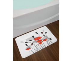 Hand Drawn Poppy Flowers Bath Mat