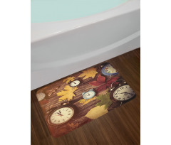 Clocks with Dry Leaves Bath Mat