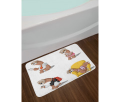 Lazy Sloth Family Cartoon Bath Mat