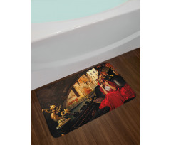 Woman in Red Cloak Mask Bath Mat