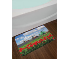 Red Color Tulips Field Bath Mat