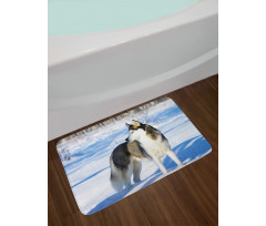 Husky on Snow Bath Mat