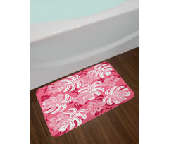 Monstera Leaves Blossoms Bath Mat