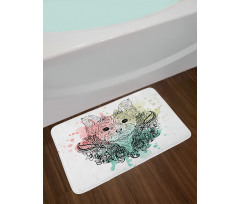 Dog Sketch Flowers Bath Mat