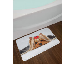 Lying Dog Ribbon Love Bath Mat