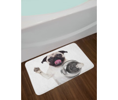 Dog Holding Food Bowl Bath Mat