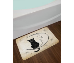 Black Cat Siting on Moon Bath Mat