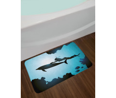 Diver Girl with Dolphin Bath Mat