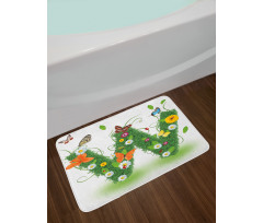 Green Foliage Animals Bath Mat