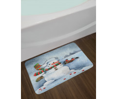 Watercolor Xmas Winter Bath Mat