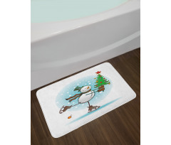 Skating Xmas Tree Snow Bath Mat