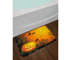 Pumpkin Leaves Bats Bath Mat