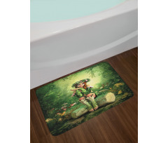 Elf Girl with Wreath Tree Bath Mat