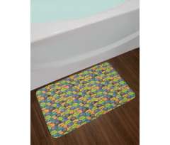 Colorful Monster Crowd Bath Mat