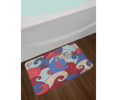 Blue Boat Silhouette Bath Mat