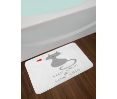 Grey Cat Red Heart Bath Mat