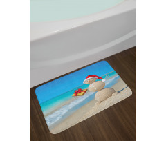 Sand Snowman Santa Hat Bath Mat