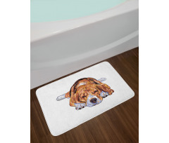 Old Dog Resting Sketch Bath Mat