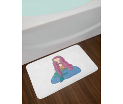 Girl Pink Hair Bath Mat