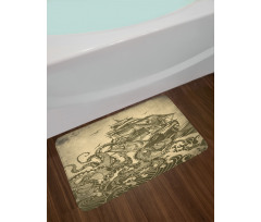 Retro Ship Octopus Theme Bath Mat