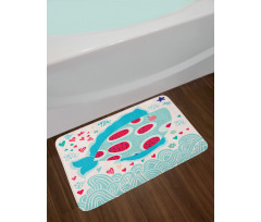 Hearts Flowers and Fish Bath Mat
