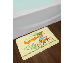 Girl Bike Autumn Leaves Bath Mat