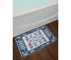 Blue Toned Square Circle Bath Mat