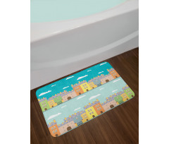 Colorful Cartoon Town Bath Mat