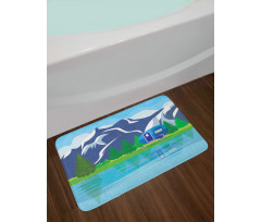 Cartoon Lake Landscape Bath Mat