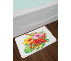 Colorful Hibiscus Blooming Bath Mat