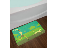 Woman Walking with Her Pet Bath Mat