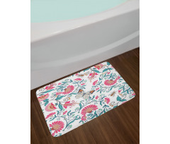 Vintage Floral Art Insects Bath Mat